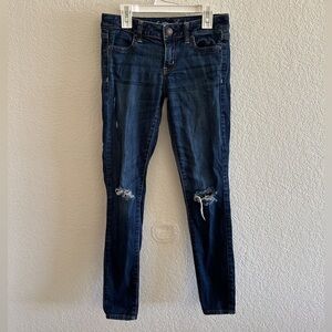 American Eagle Women’s Dark Wash Distressed Ripped Skinny Jeans Jegging Size 2